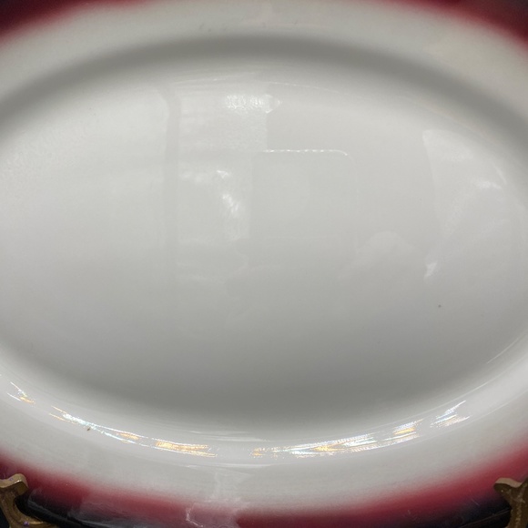 Jackson China Platter, white ceramic, black cherry ombre rim, oval,  hotel ware. - Picture 3 of 6